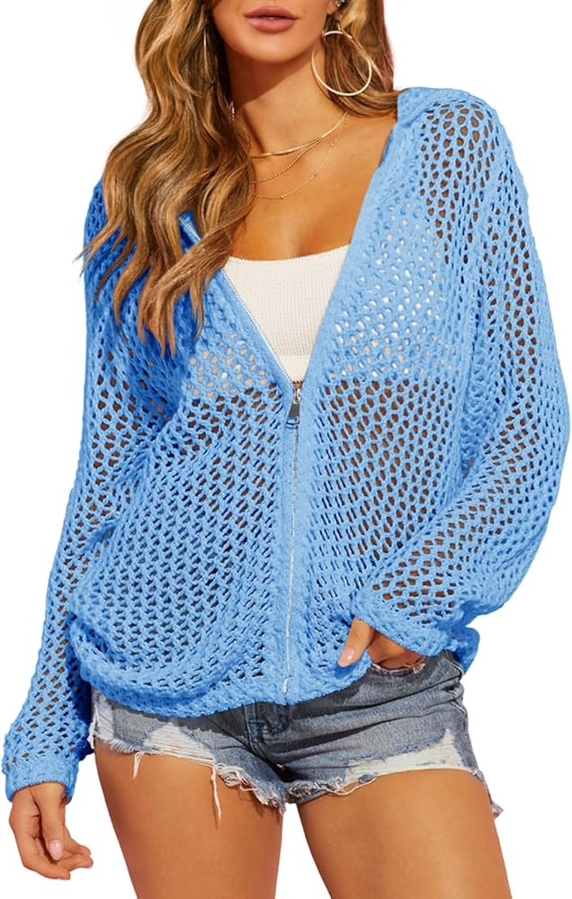 Saodimallsu Womens Crochet Lightweight Cardigans Zip Up